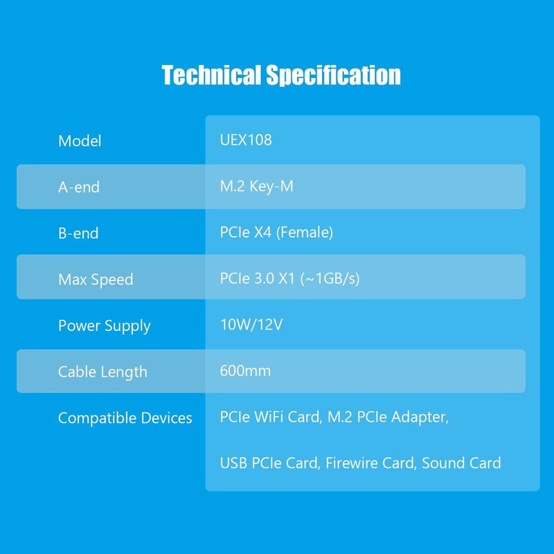 GLOTRENDS UEX108 كابل ريسير M.2 إلى PCIe X4 بطول 600 مم (سرعة PCIe 3.0 X1) ، لبطاقة WiFi PCIe ، بطاقة PCIe M.2 ، بطاقة PCIe USB ، بطاقة صوت ، إلخ - Image 5